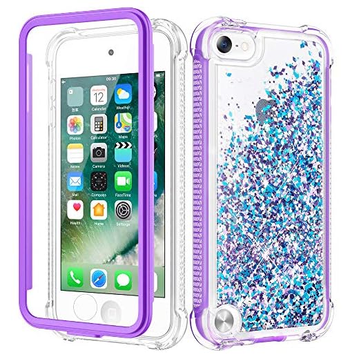 Caka iPod Touch Case 5th 6th 7th Generation, iPod Touch 5 6 7 Glitter Case for Girls Full Body Case with Built in Screen Protector Bling Floating Liquid Cute Case for iPod Touch 5 6 7 (Blue Purple)