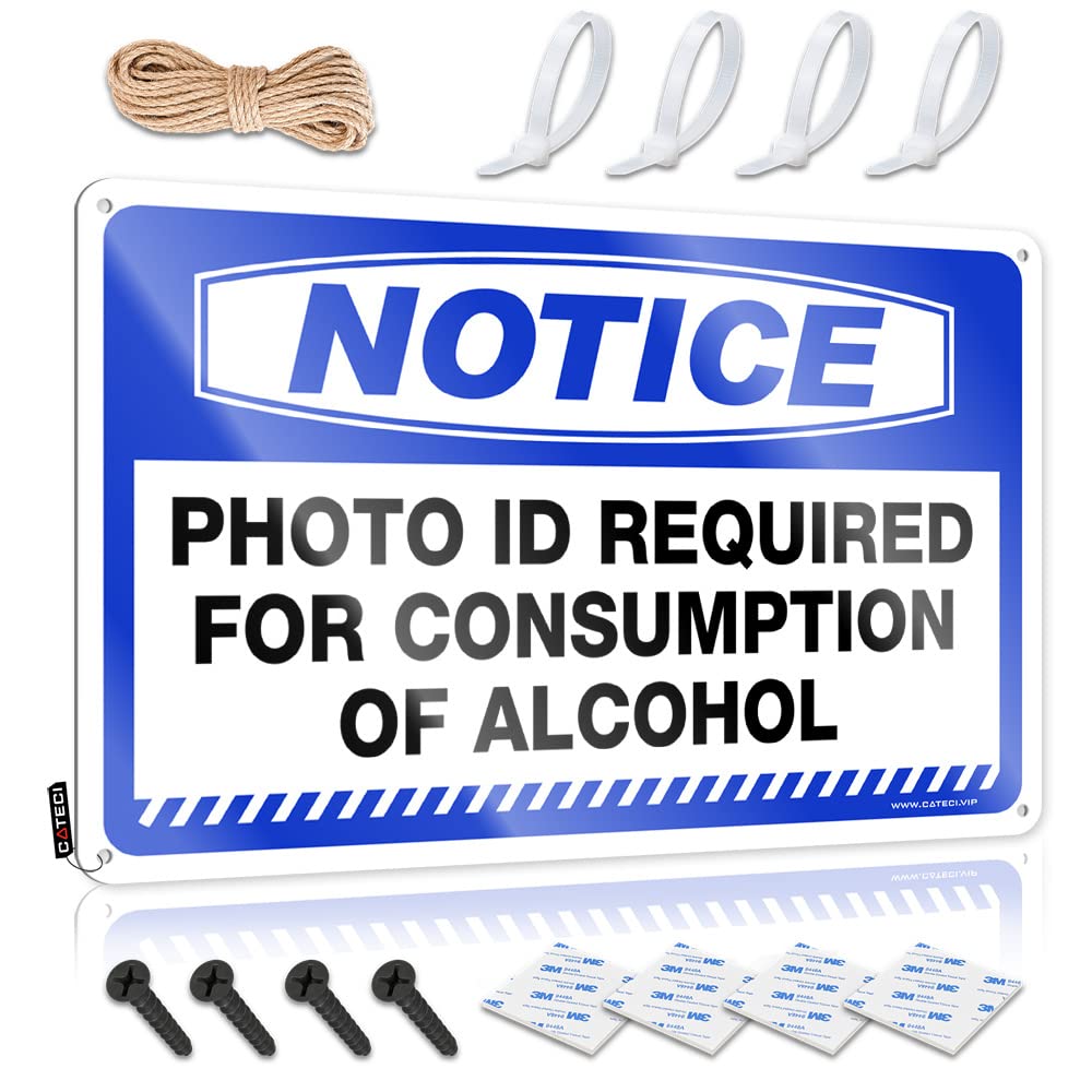 HELIOFORGE Metal Signs Decor Notice Photo Id Required For Consumption Of Alcohol Tin Sign Signs For Bedroom Door Pool Signs And Decor Outdoo(30X40CM)