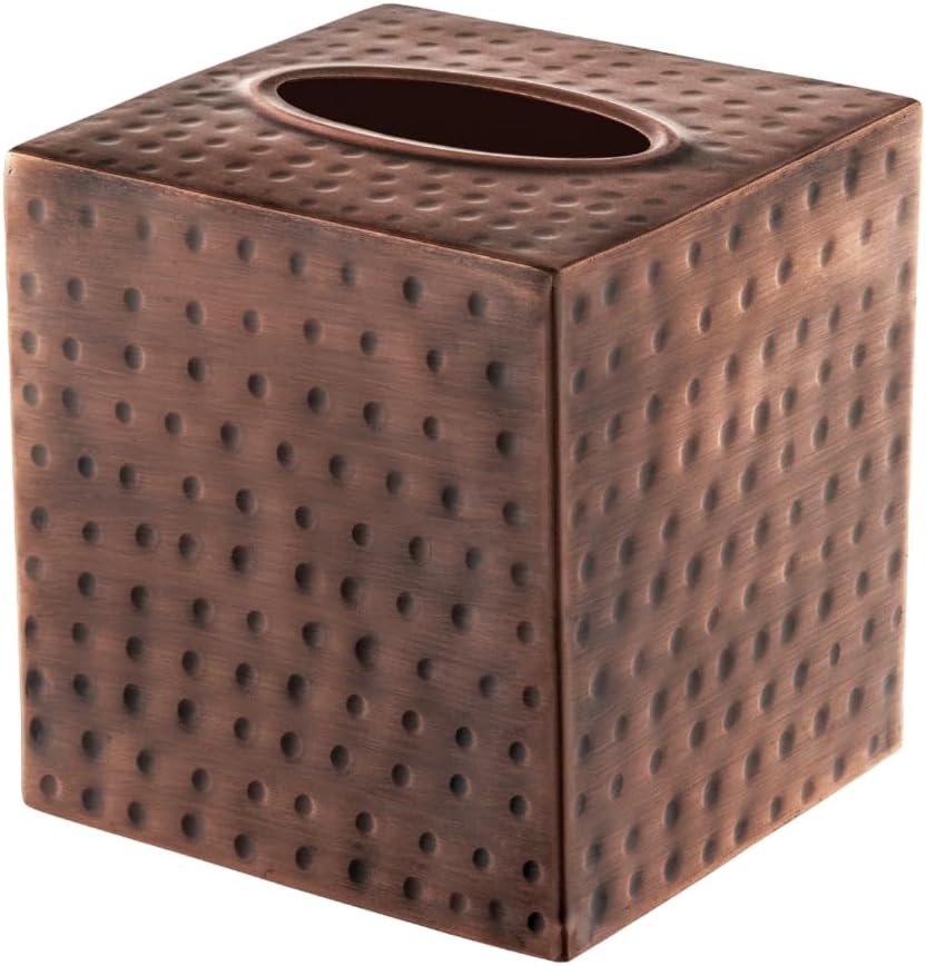 Monarch Abode 19627 Hand Hammered Tissue Box Square Cover Holder and Dispenser, Metal Dresser Accessories for Office Bathroom Decor Vanity, Decorative Tissue Box Holder, Antique Copper Finish