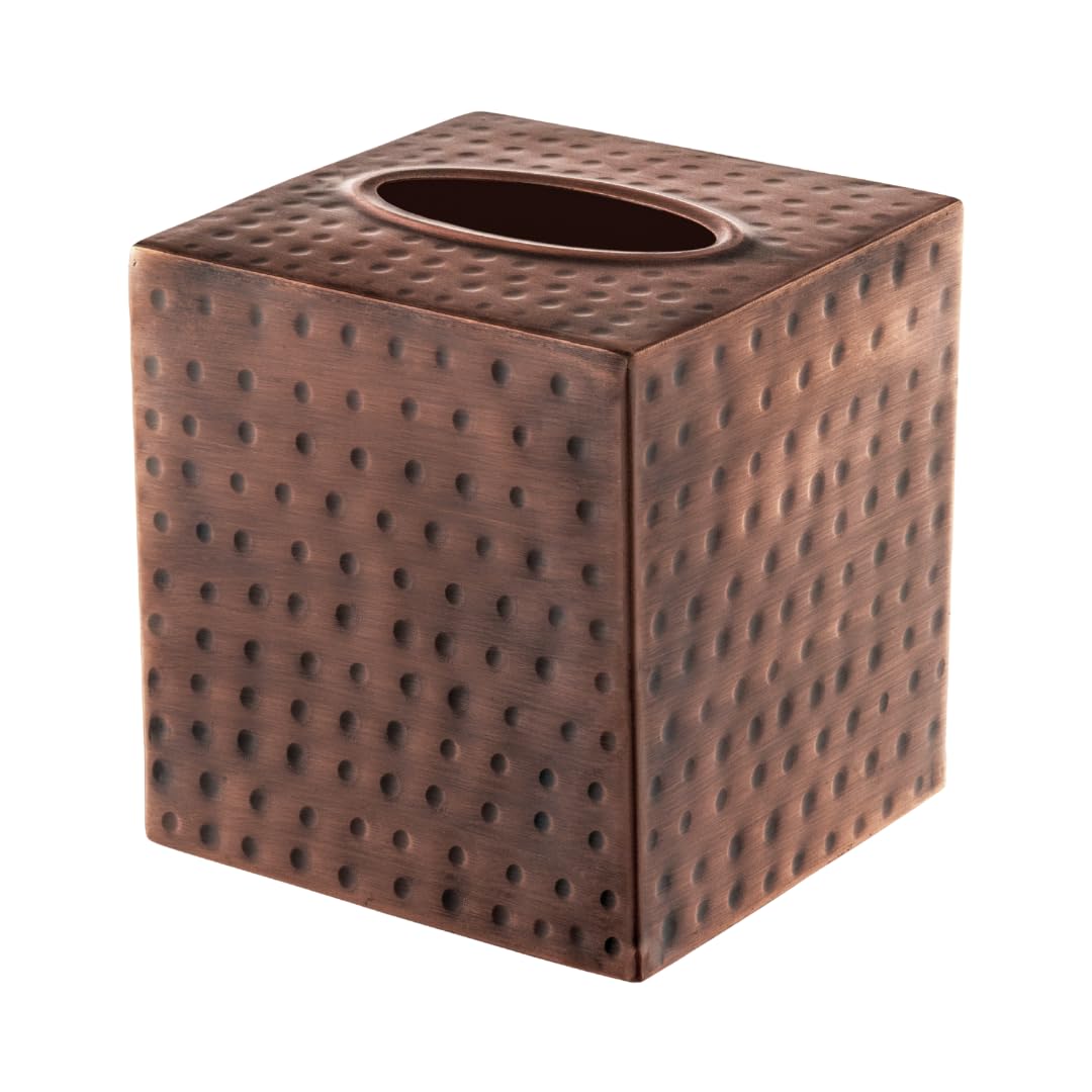 Monarch AbodeHand Hammered Tissue Box Cover Square, Antique Copper Tissue Holder for Bathroom, Square Metal Dresser Accessories, Decorative Tissue Box Holder, Antique Copper Finish Tissue Cover