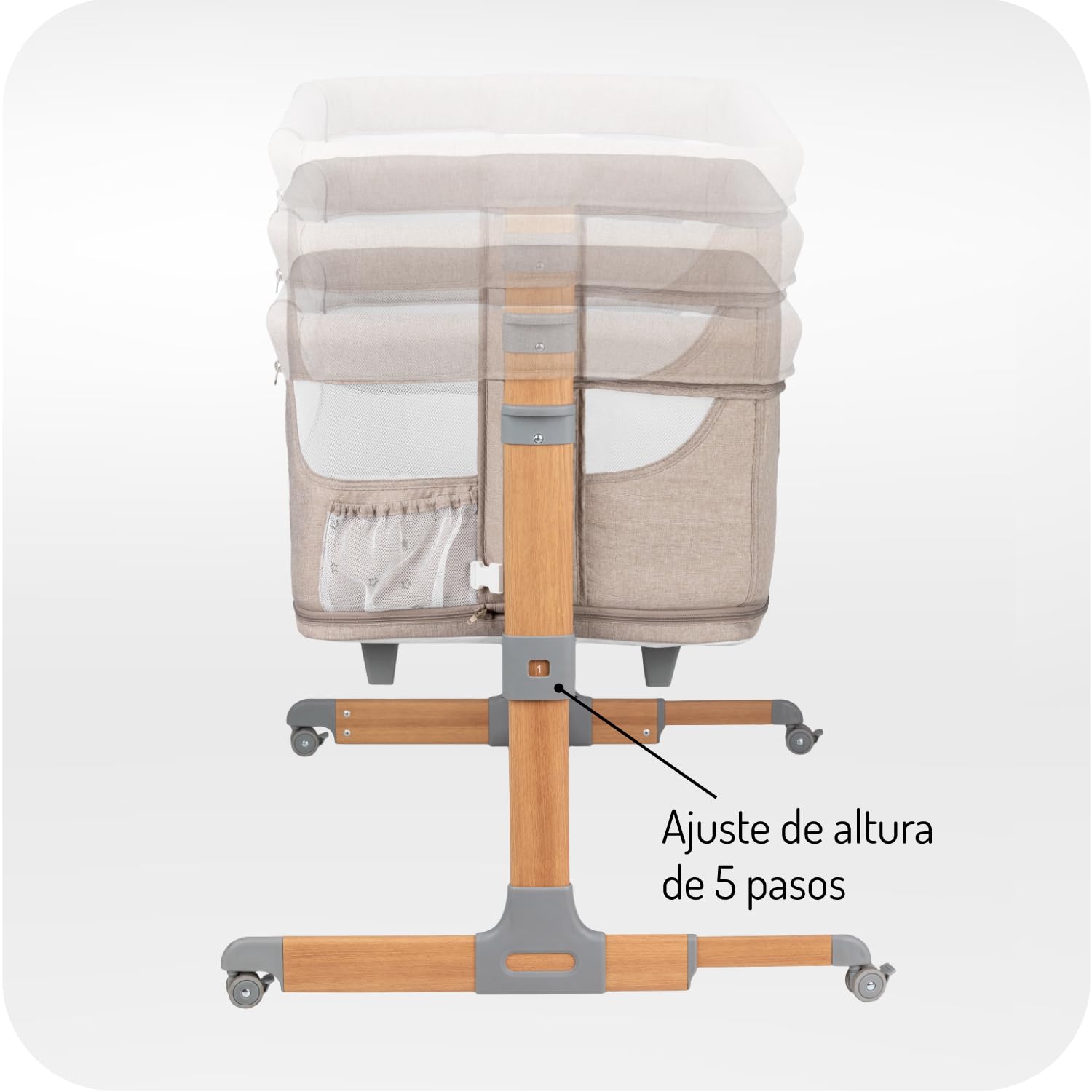 Momi La Cuna Smart Bed multifunción 4 en 1, Cuna colecho y Parque, para niños de hasta 15 kg, con Ajuste de Altura de 5 Posiciones, con colchón, Correas de sujeción y Ruedas