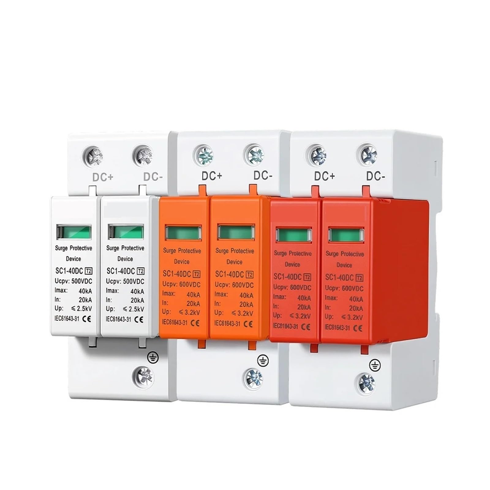 Parafoudre SPD 2P DC parafoudre Rouge Orange 500V 600V 1000V Dispositif de Protection Contre Les surtensions photovoltaïques(600V,Orange)