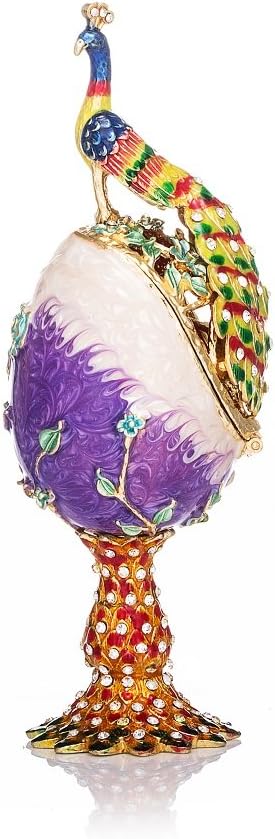 QIFU-Hand Painted Enameled Faberge Egg Style Decorative Hinged Jewelry Trinket Box Unique Gift For Home Decor