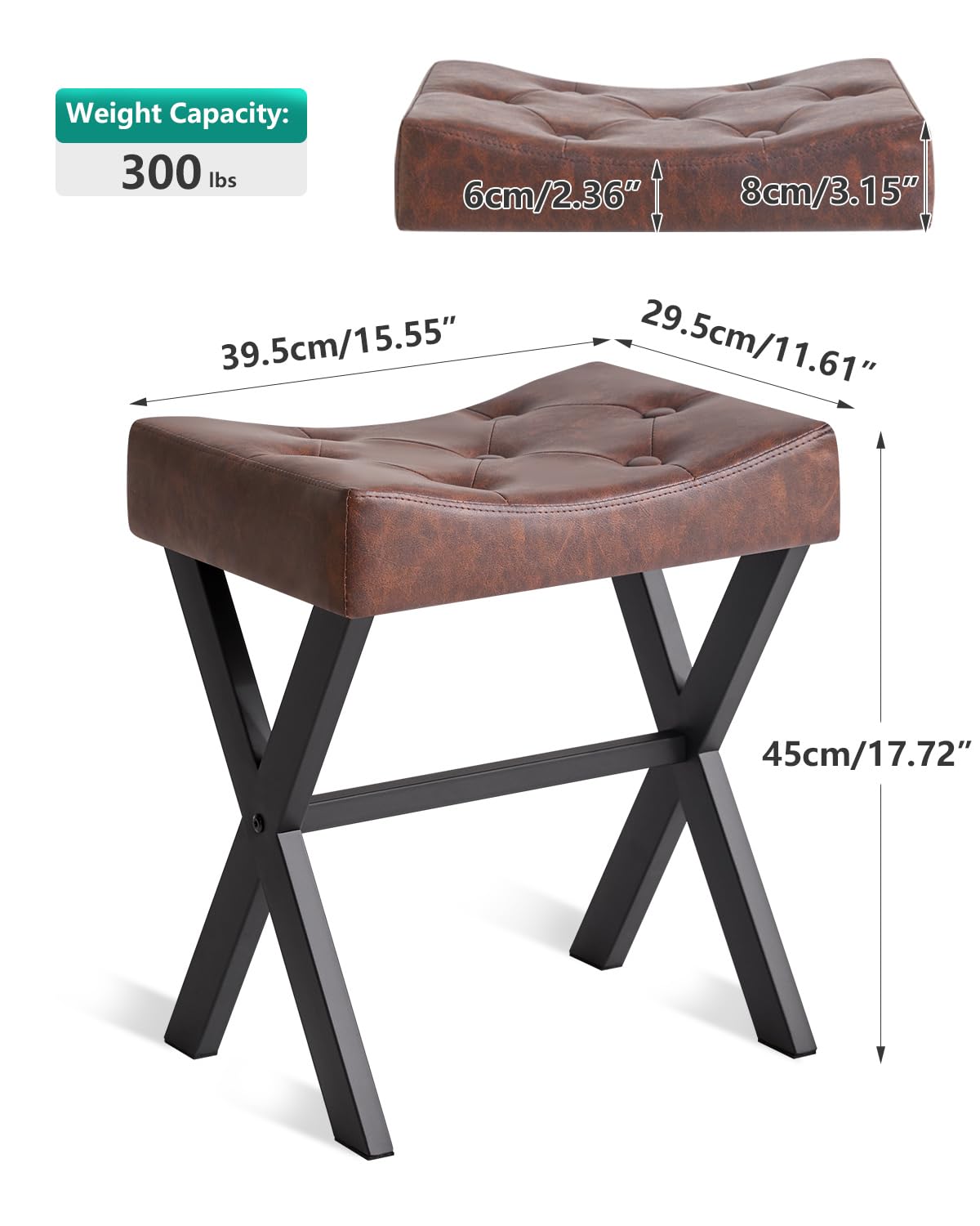 IBUYKE Tabouret de vanité PU, Chaise de Maquillage, Marron foncé WBD019Z | Square Ottoman Seat Footrest Multi-Use Petite Table latérale Chambre à coucher Salon