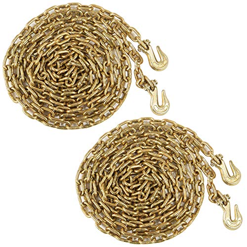 US Cargo Control Grade 70 Transport Chain with Clevis Grab Hooks - 5/16 Inch x 20 Foot Load Chain - Easily Secure Heavy Loads to A Truck Or Flatbed Trailer - 4,700 Pound Working Load Limit - 2 Pack