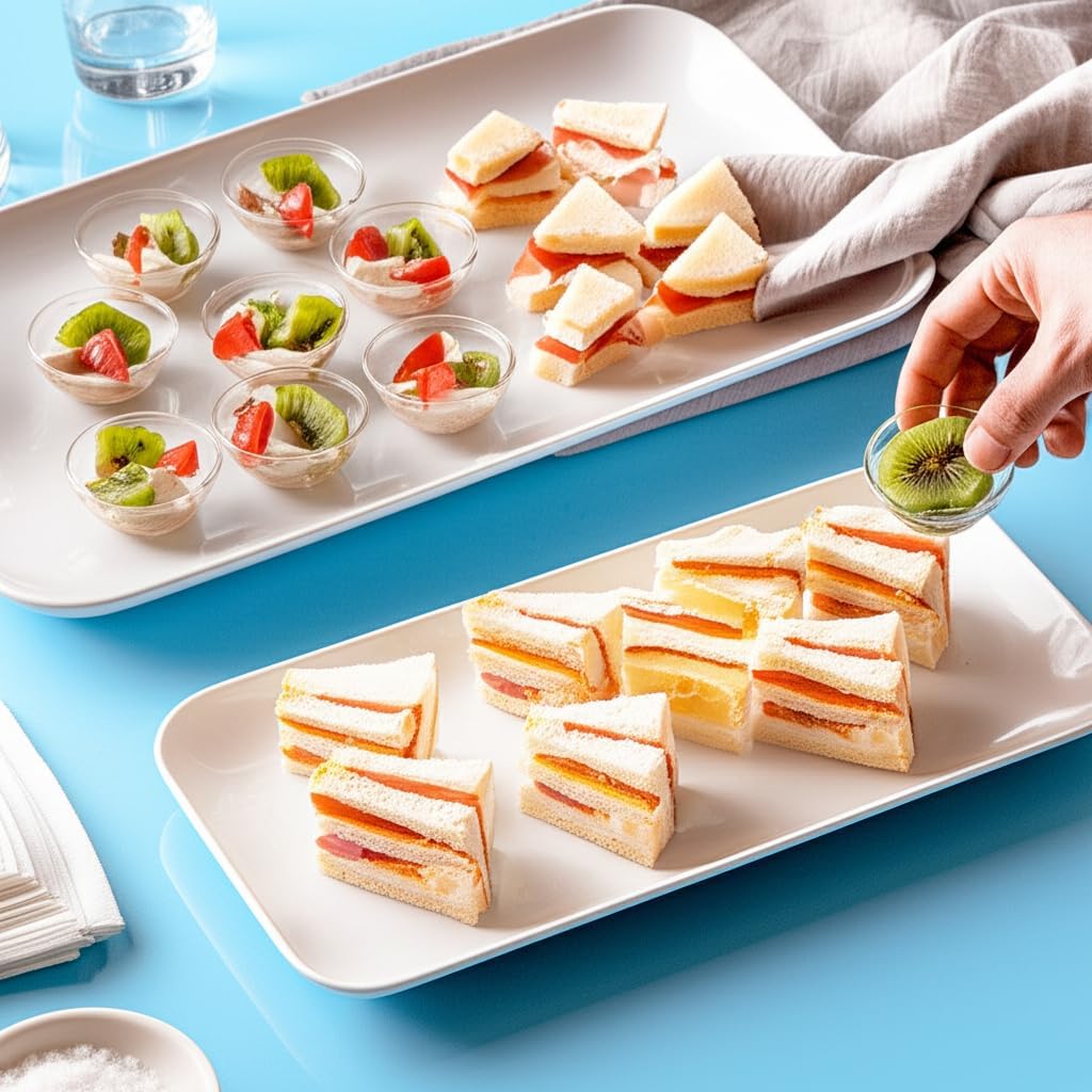 DELLING Large Serving Platter Set of 3, 16/14/12 Inch Porcelain Serving Trays for Party - White Ceramic Rectangular Platters for Entertaining, Appetizer Fruit Tray for Easter Bridal Shower Dinner