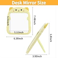 Vista 2 de TBWHL Bonito espejo de escritorio de dibujos animados con gato para escritorio, espejo de escritorio con soporte para niñas, niños, espejo