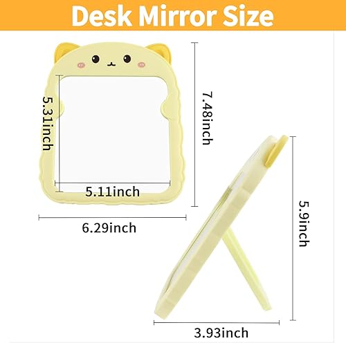Miniatura 2 de TBWHL Bonito espejo de escritorio de dibujos animados con gato para escritorio, espejo de escritorio con soporte para niñas, niños, espejo de