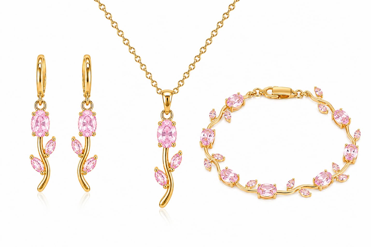 H&K Elegant Pink Tulip Jewelry Set - Image 1