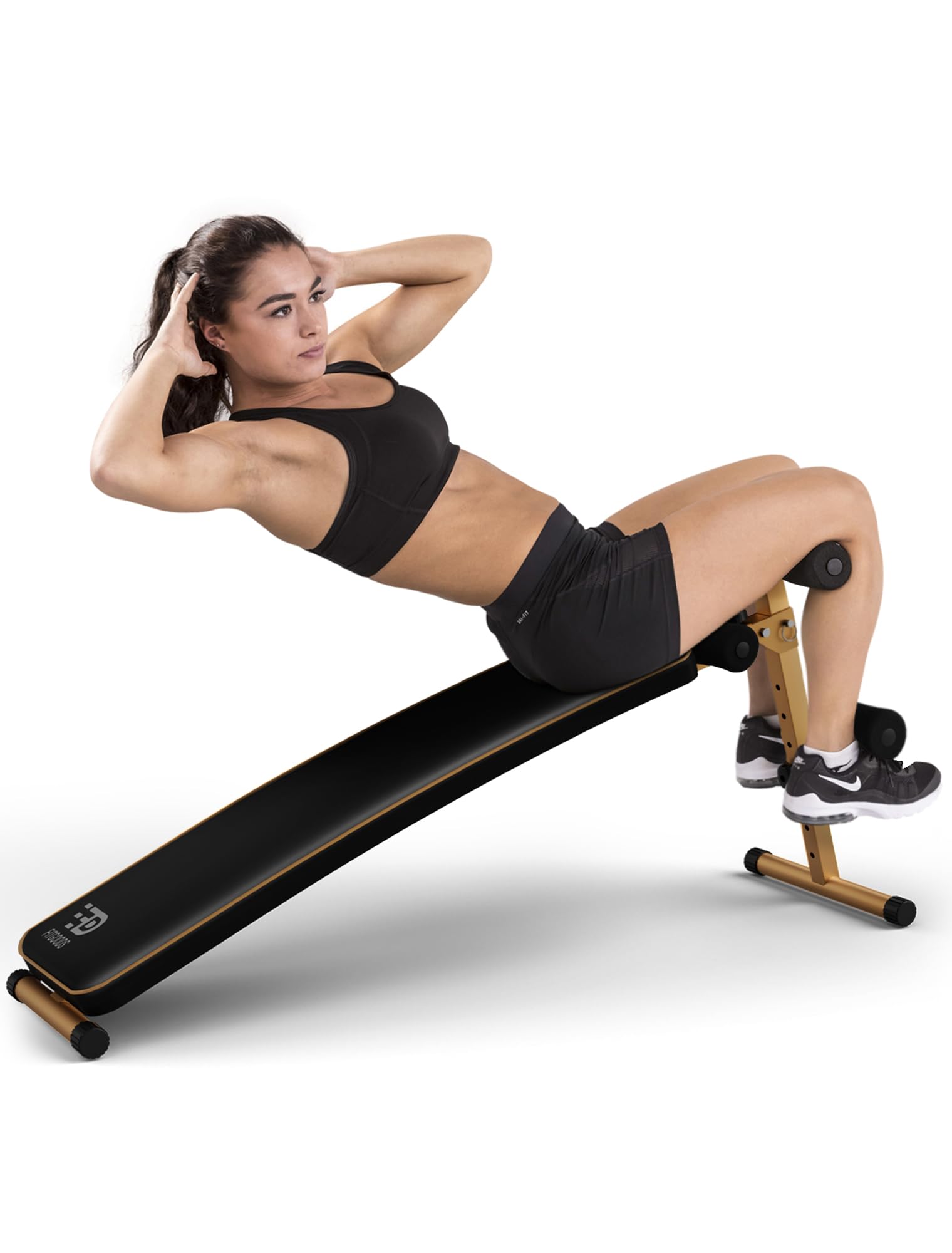 FitGoods Sit Up Bench, Adjustable Workout Bench for Ab Exercise, Curved Incline/Decline Slant Bench, Five Adjustment Levels, Great Home Gym Workout Equipment for Building Abs and Core Muscles