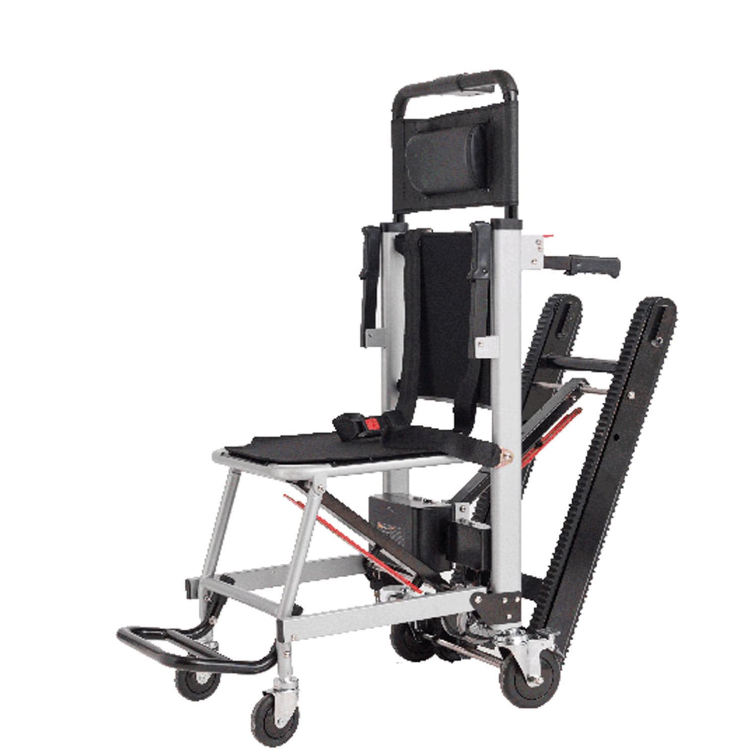 Montascale Elettrico Nero Multifunzione,Carrello Scalatore con Telaio Modulabile,Catene Resistenti,Attrezzatura Medica per Personale Sanitario E Famiglie con Anziani A