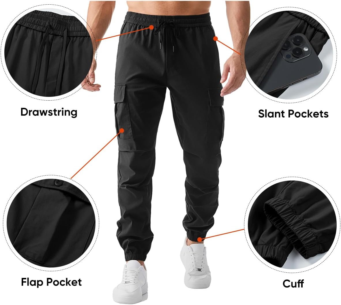JMIERR Mens Casual Cargo Joggers Pants Elastic Waist Drawstring Stretch Relaxed Fit Work Pants Tapered Sweatpants - Image 4