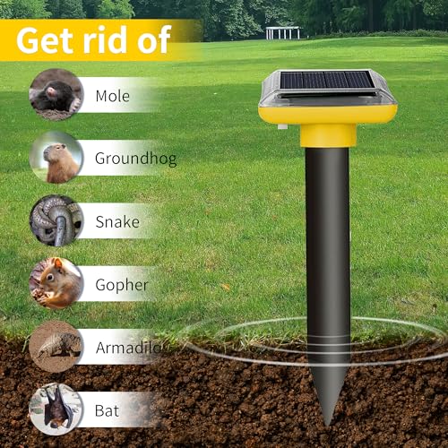 Wugein Scaccia Talpe Ultrasuoni Solare, Dissuasori Per Talpe, Ultrasuoni Per Topi Da Esterno 4 Pezzi, Repellente Ultrasuoni Respinge Serpente,Gopher Per Giardini E Prati - 8