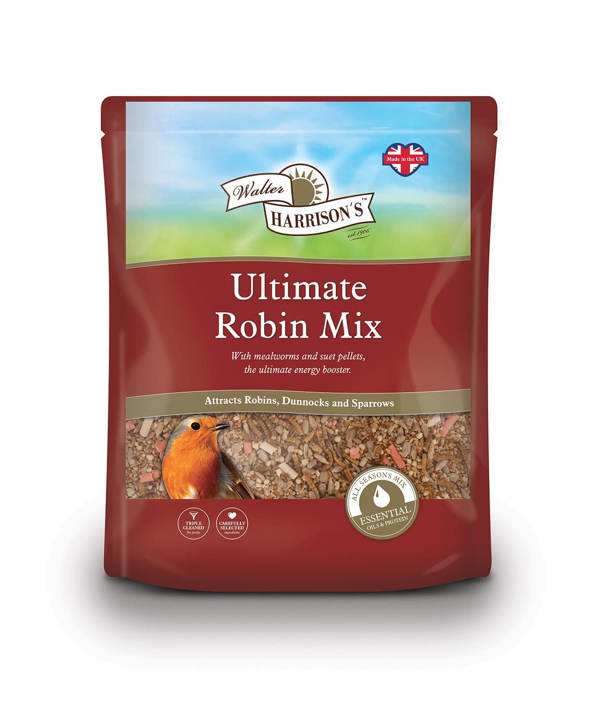 Walter Harrison's Ultimate Robin Mix Wild Bird Food – Nutritious Seed Mix for Garden Birds, 2 kg (Pack of 1)