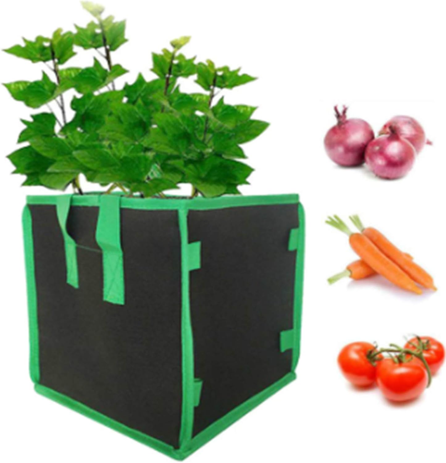 Grow Bags Fabric Plant Pots 7 Square Planting Bags with Heavy Duty Handle Planting Buckets for Transplanting Gardening Supplies,Black and Green