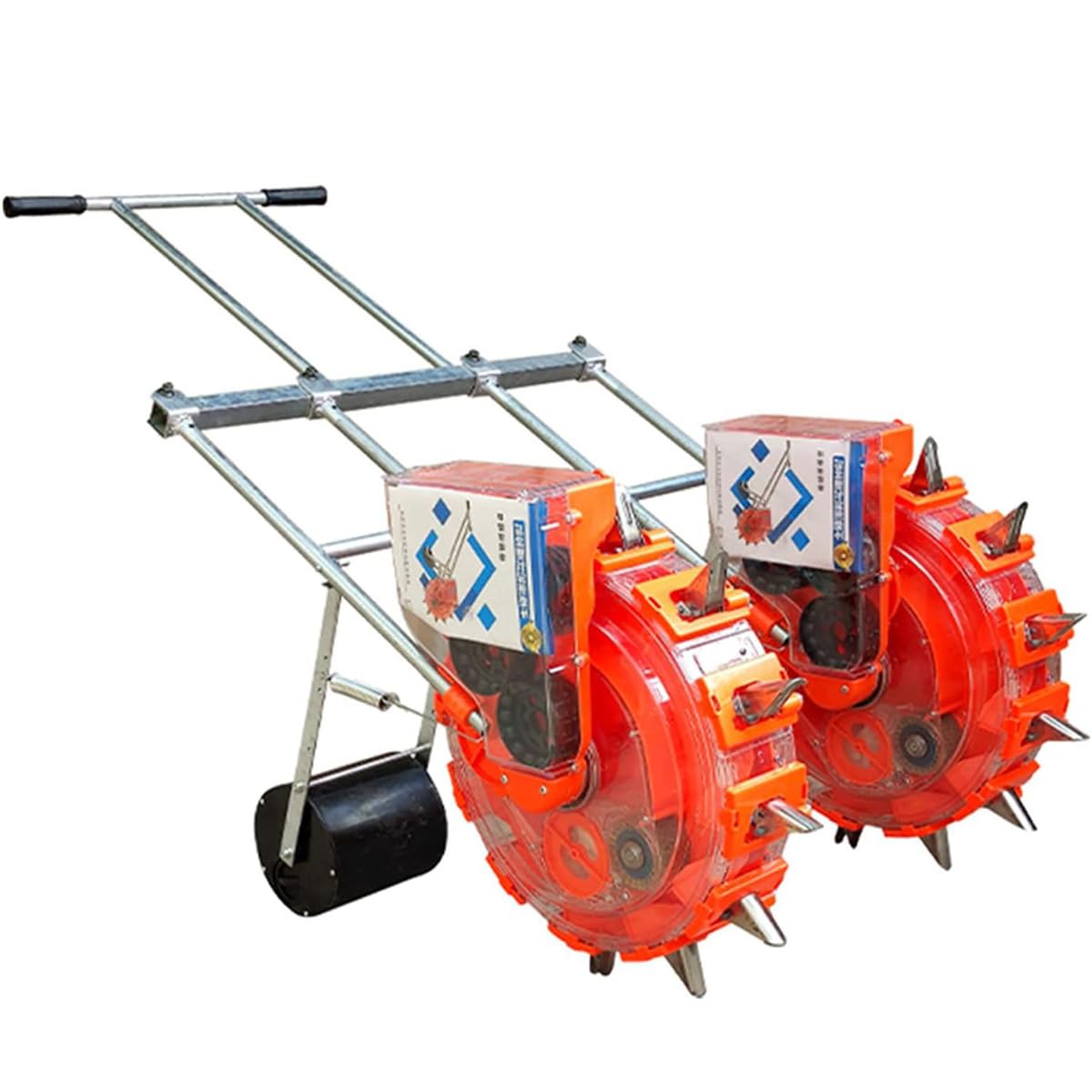 Double Row Seed Spreader, Portable Manual Seeder, Hand-Push Garden Seeder Roller Seeding and Fertilizer Applicator, Row Planter Farm Seeder w/16 Seed Plates 12Mouths