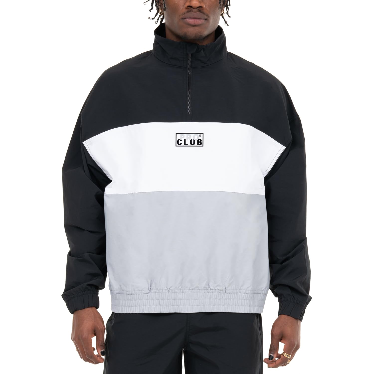 Pro Club Men's Comfort Tri-Color Cotton/Nylon Half Zip Track Jacket XX-Large Black