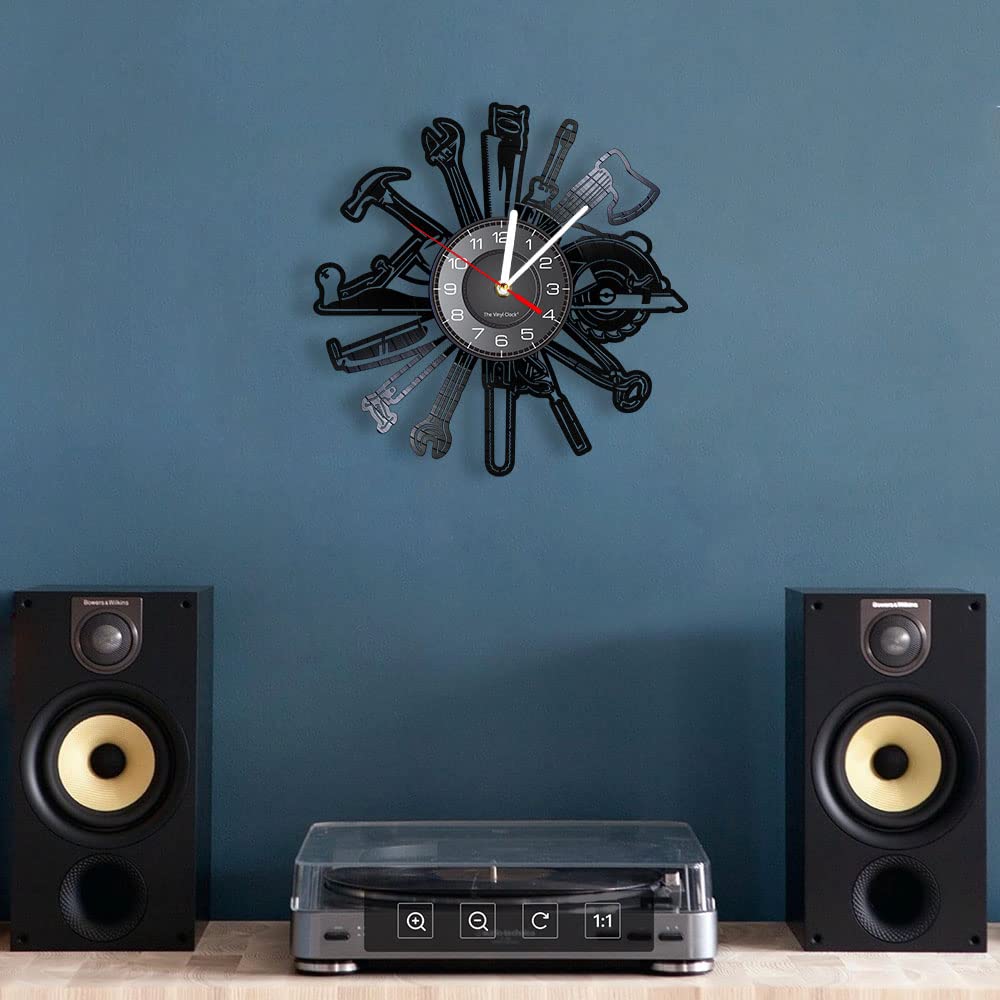 Reloj de pared de vinilo, herramienta de tallado de madera con forma de luz nocturna LED, reloj de pared regalo para artesanos.