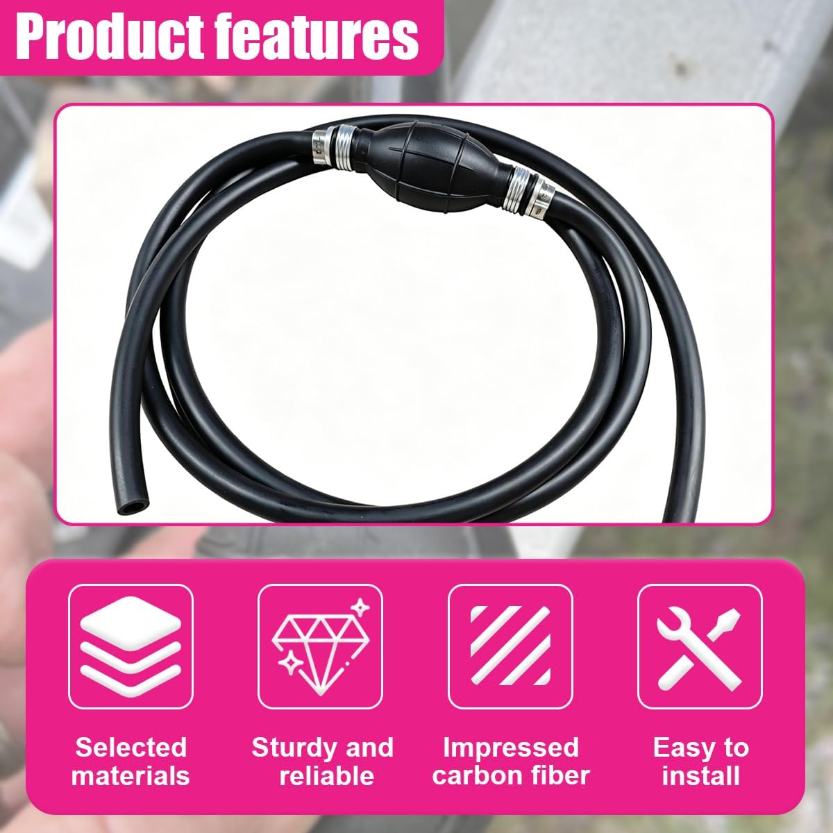 6.51FT Fuel Line Assembly, 5/16" 8mm Fuel Hose with Primer Bulb, Universal Hand Pump Compatible with Boat Motor, Marine Outboard, RVs, Tractors (Black)