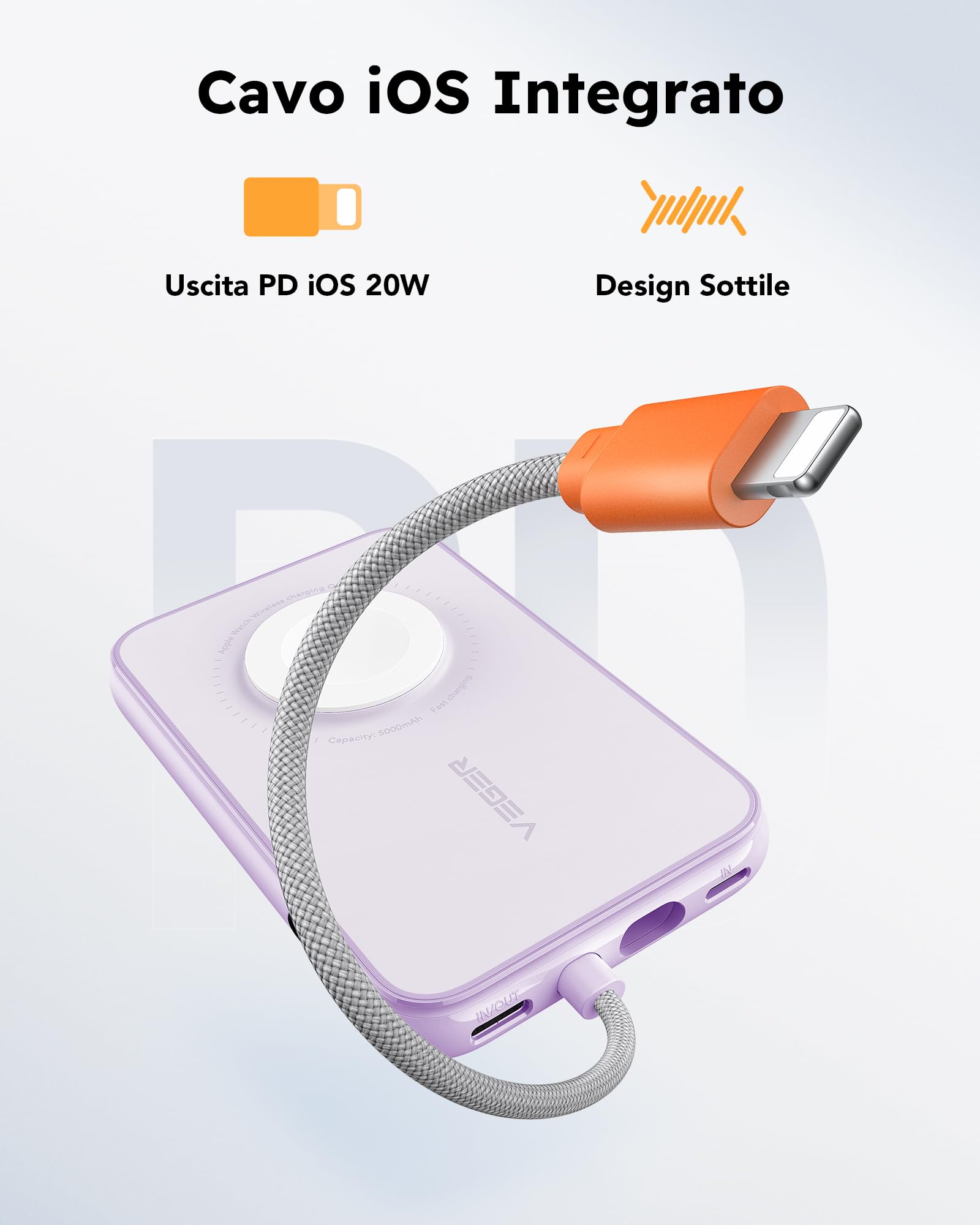 VEGER Power Bank 5000mAh, 20W PD Ricarica Rapida Caricatore Portatile 3 Uscite e 2 Ingressi con LED Display Digitale Batteria Esterna compatibile con iPhone/Android/iPad/Apple Watch