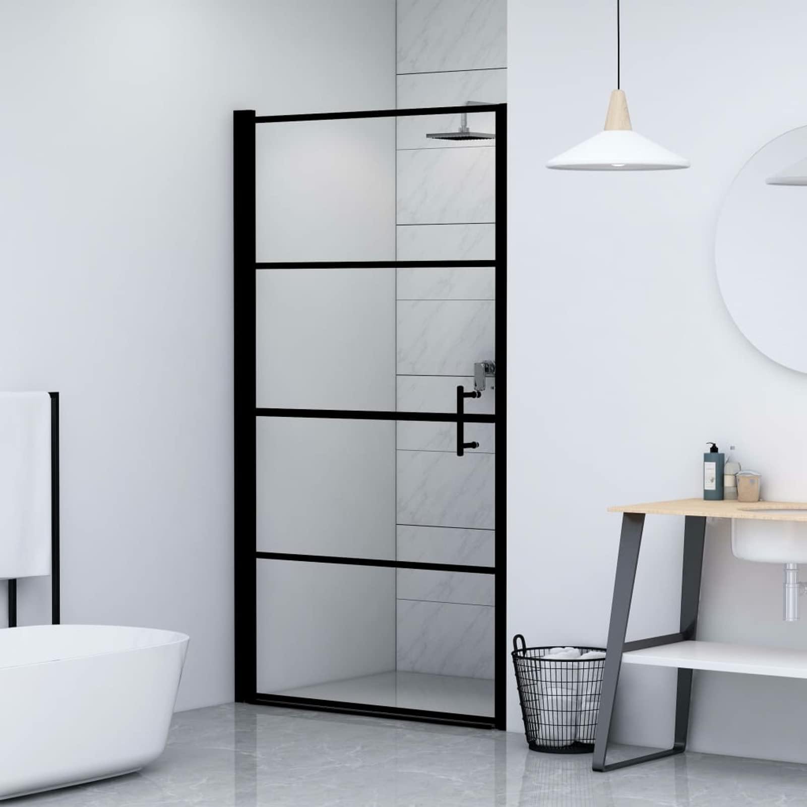 Puerta de Ducha de Vidrio Templado Negro 81x195 cm Mampara Ducha Fijo Abatible