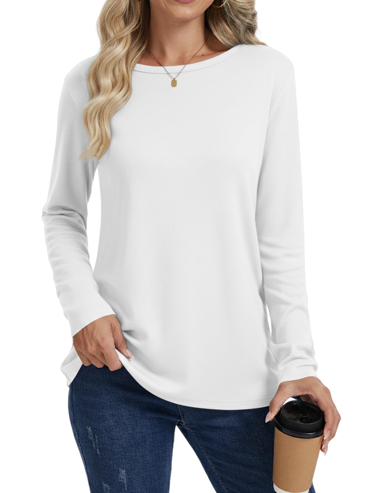 Cuptacc Langarmshirt Damen Locker T-Shirts Für Damen Herbst Oberteile Basic Longsleeve Rundhals Langarm Tops
