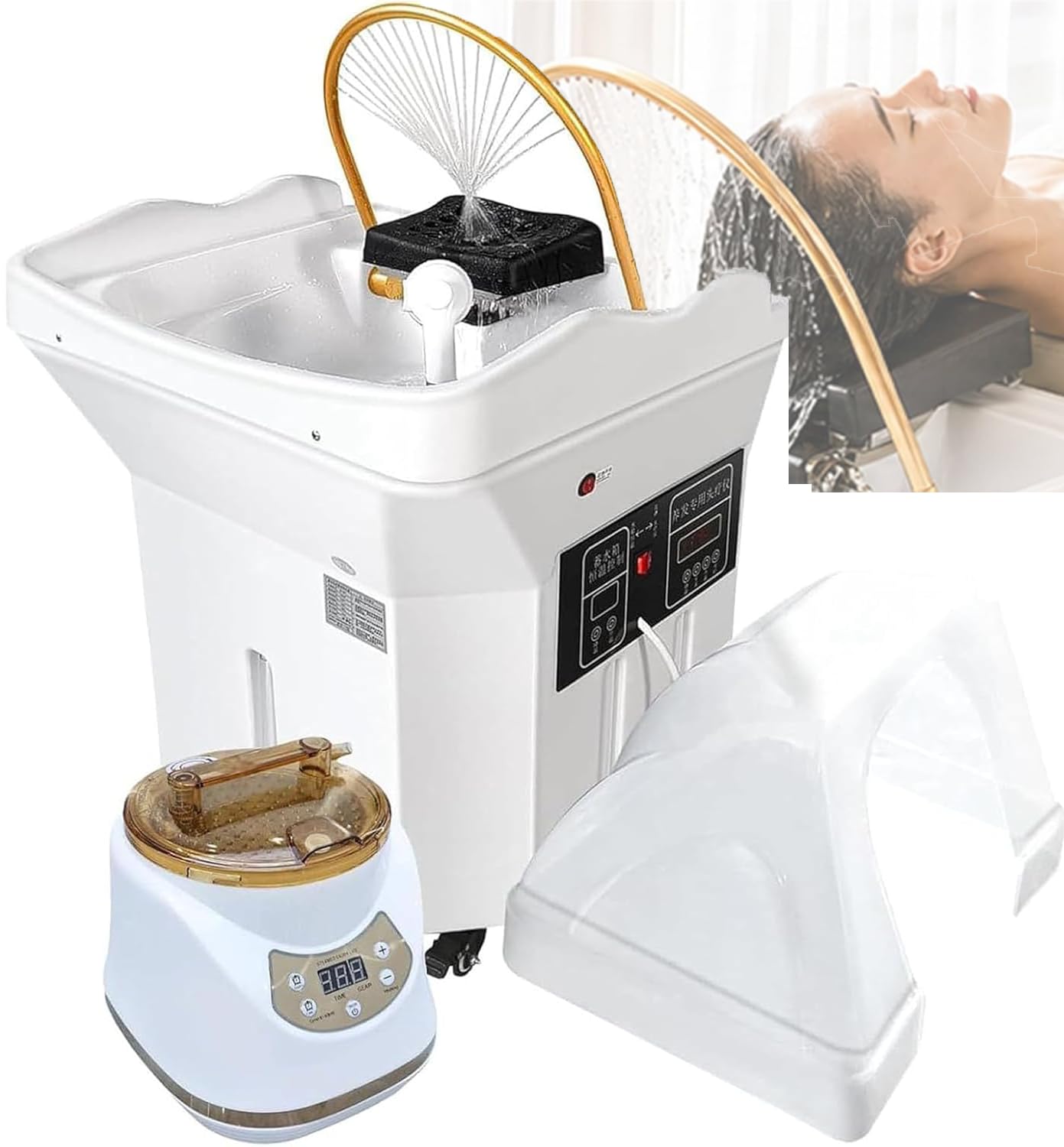Japanische Head-Spa-Ausrüstung, Shampoo-Becken mit doppelter Wasserzirkulation, mit 60-Liter-Wassertank, Begasungsfunktion und Lichttherapie, Spa-Ausrüstung Friseure