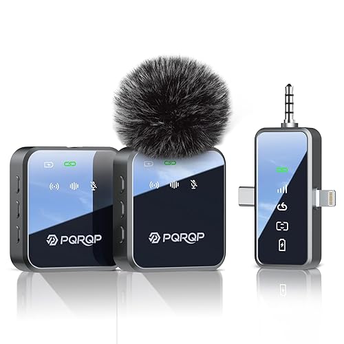 PQRQP 3-in-1 Mini Microphone for iPhone/Android/Camera, Hi-Fi Audio, Wireless Microphones, 328ft Range, 20H Battery, Lapel Mic with Noise Reduction for Live Streaming, TikTok, YouTube (Graphite Gray) - Graphite Gray