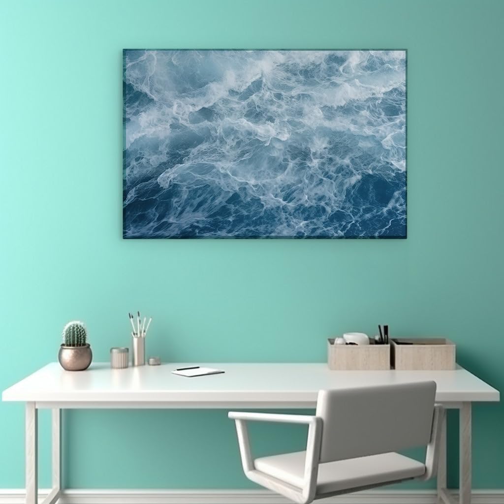 Canvas for Living room. Unleashing the Power of the Ocean: A Dynamic Aerial Dance of Waves, 27 x 18 inch Canvas Wall Art - Contemporary Masterpieces - Modern Home Decor - 69x46 cm (27x18 inch)