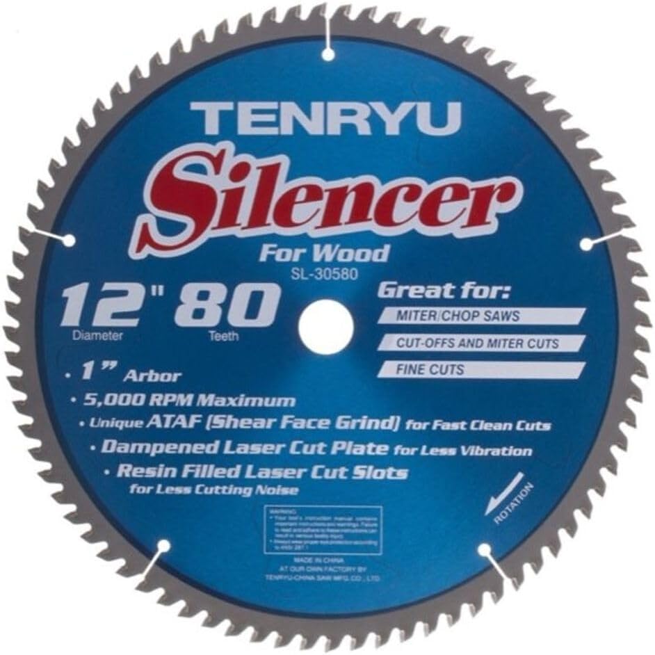 Tenryu SL-30580 12" x 80-Tooth Silencer Series Miter Saw Blade for Finish Cutting