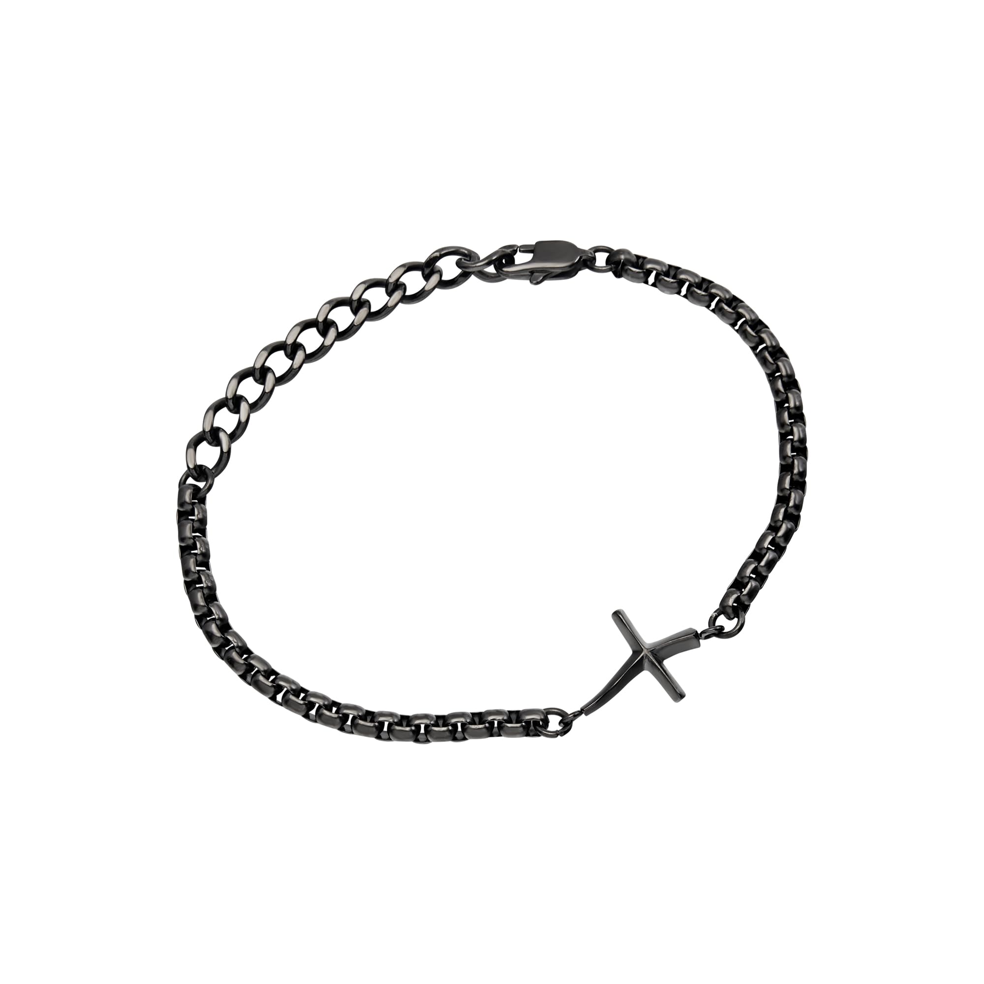 Breil, Collezione B.X, Bracciale Uomo In Acciaio Lucido Ip Gun Con Croce Asimmetrica, Chiusura A Moschettone, Lunghezza Regolabile 17-22 Cm, Idea Regalo Uomo-image