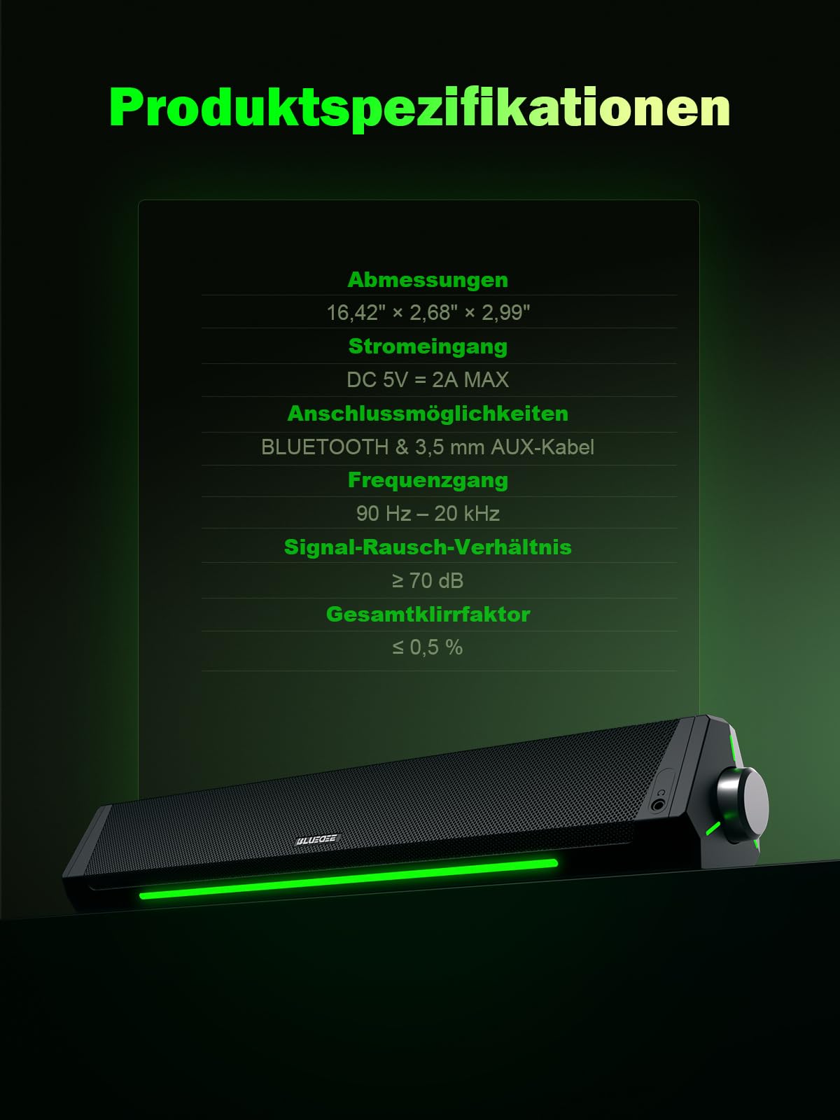 Bluedee PC Lautsprecher, Bluetooth & 3,5-mm AUX, USB Stromversorgung
