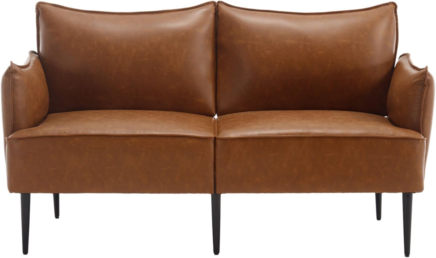 Brown Faux Loveseat Sofa, Mid Century Modern Small Sofa