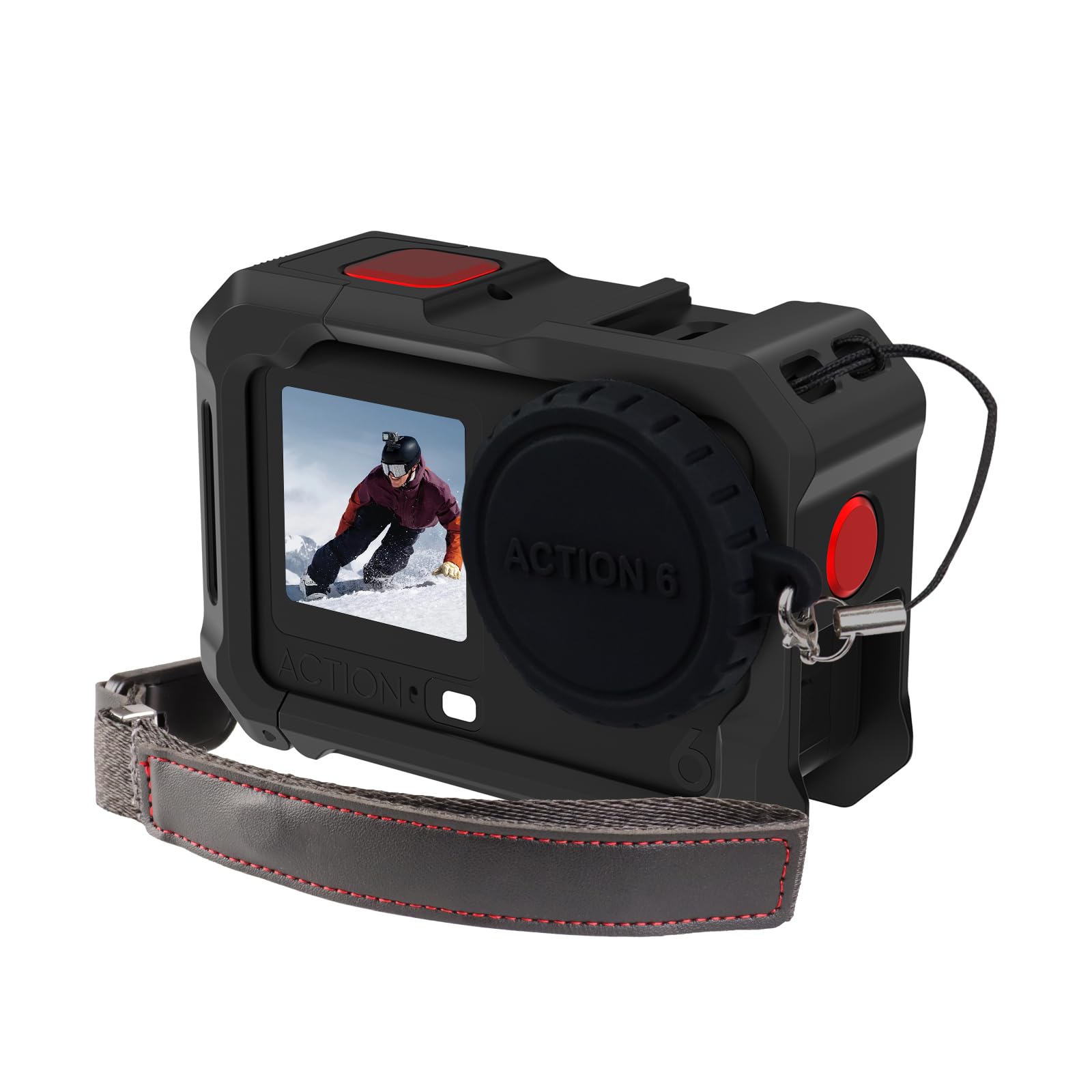 Cage for DJI Osmo Action 6 (Advanced Edition),Aluminum Alloy Camera Cage with Cold Shoe,Wrist Strap, Lens Cover, Protective Frame with 1/4"-20 Locating Holes,Action 6 Accessories(Black)-picture-32