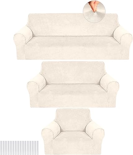Miniatura 13 de Peryiter Juego de 3 fundas para muebles de sofá, sofá biplaza, sillón y silla, ajuste elástico, sin arrugas, protector de muebles (café café, Marrón