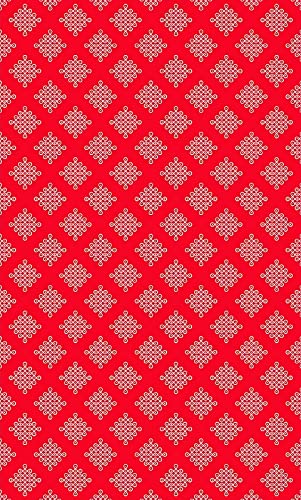 Image of Sri Yagnaa - Backdrop Cloth for Pooja Decoration Traditional - M 16 - Background Curtain Cloth for Festival Decoration (5x8 Ft) (Red Small Muggu Backdrop)