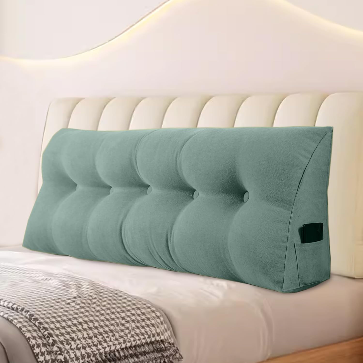 Large Triangular Headboard Pillows Long Backrest Positioning Support Bolster Cushion for Daybed Fluffy Quality Plush Body Wedge Pillow with Removable Cover(Light green-Twin/Twin XL-39x8x20 in) Light Green Twin/Twin XL-39x8x20 in