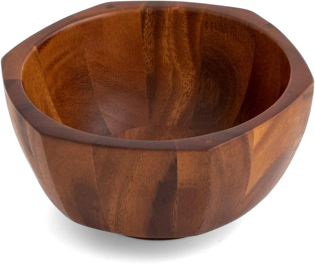 Nambé Geometric Salad Bowls – Set of 4 Acacia Wood Serving Pieces, Rustic Modern Tableware for Salads, Fruits, Appetizers, or Entertaining, Stylish Accent for Dining Table, Buffet, or Kitchen