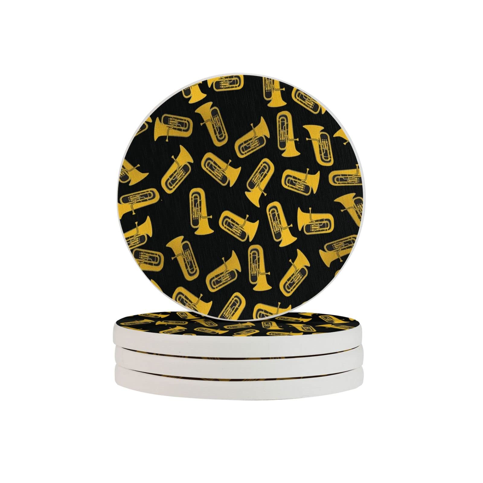 Isolated Tuba Musical Instrument Two Pieces Drink Coaster for Tabletop Protection Place Mats for Home Decor