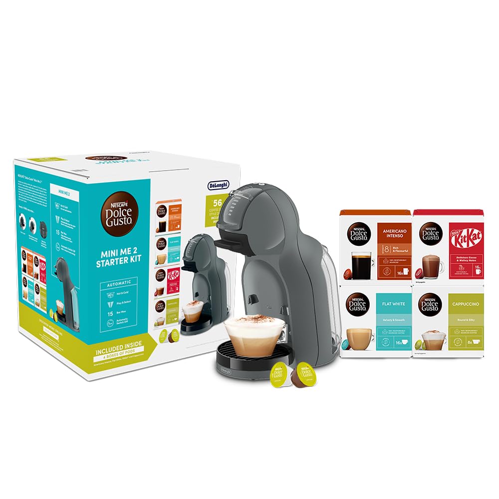 De'Longhi Nescafé Dolce Gusto Mini Me 2 Starter Kit - Coffee Capsule Machine with Compact Design, Automatic Shutdown, Hot and Cold Beverages, 15 Bar Pressure, Anthracite (EDG335.A)