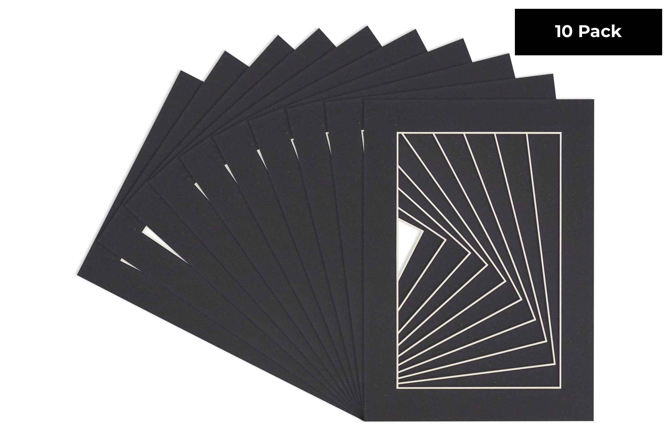 Pack of Ten Acid Free 12x16 Mats Bevel Cut for 9.5x13 Photos - Black Precut Matboards with Backing Boards and Self Seal Photo Mat Bags for Pictures, Photos, Framing - 4-ply Thickness