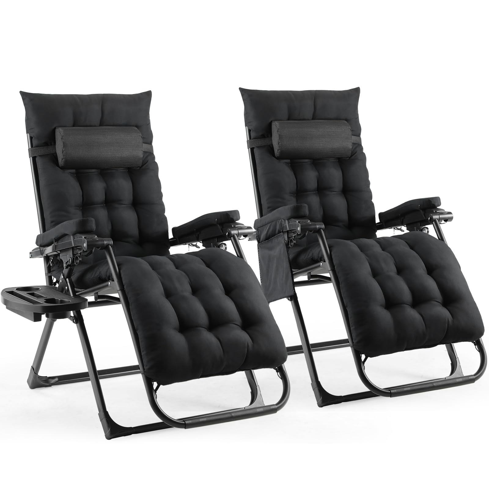 TLGREEN Sonnenliege 2er Set, Gartenliege, Liegestuhl klappbar, Tragfähigkeit 160KG, Abnehmbares Sitzkissen, Verstellbare Rückenlehne, Nackenkissen & Getränkehalter, Outdoor Sessel, Strandliege, 2 PCS