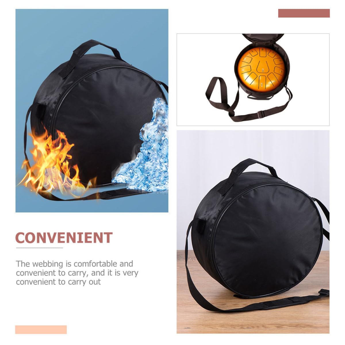 IMIKEYA Bolsa Protectora para Tambores de Acero de 8 Pulgadas Bolsa de Almacenamiento Correa de Hombro Acolchada y Doble Cadena para Percusión y Transporte de Instrumentos Musicales