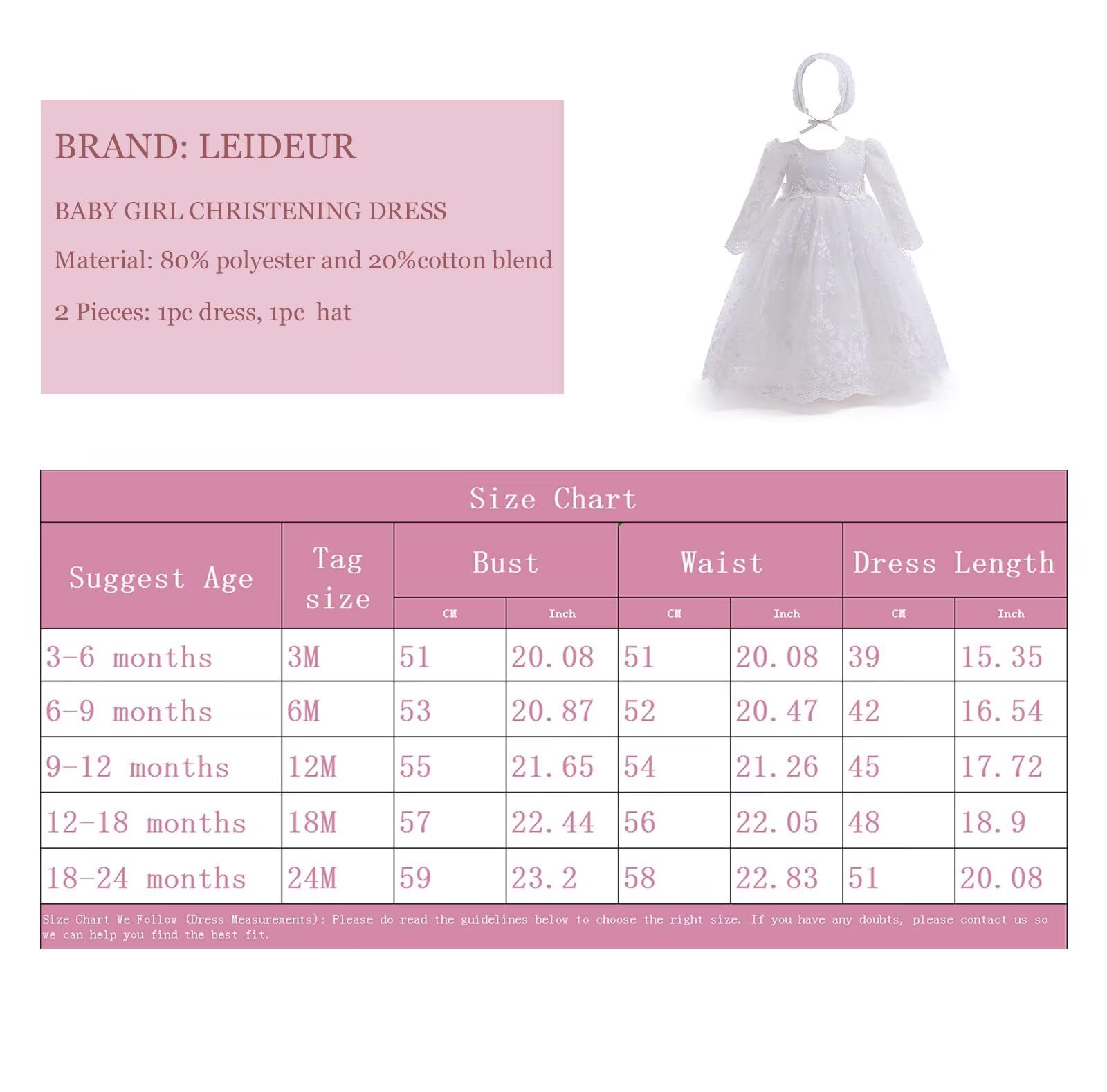 Baby Girl Taufkleid Lang Segenskleider Weiß Formale Brautkleider Besondere Anlässe Kleid für Neugeborene