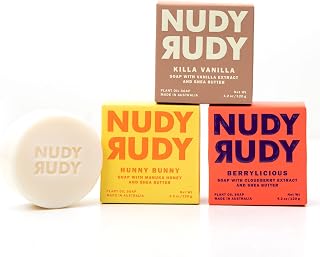 Nudy Rudy MVP Bundle Bar Soap Pucks, Includes Hunny Bunny, Killa Vanilla, Berrylicious, Made with Organic Shea Butter, Pure Plant Oils, Triple Milled Bars, All Skin Types, 4.2 oz Each - Pack of 3