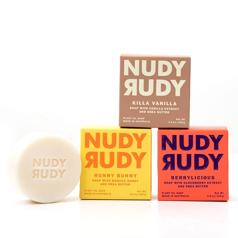 Nudy Rudy MVP Bundle Sabonetes em Barra Hunny Bunny, Killa Vanilla e Berrylicious, Pacote com 3