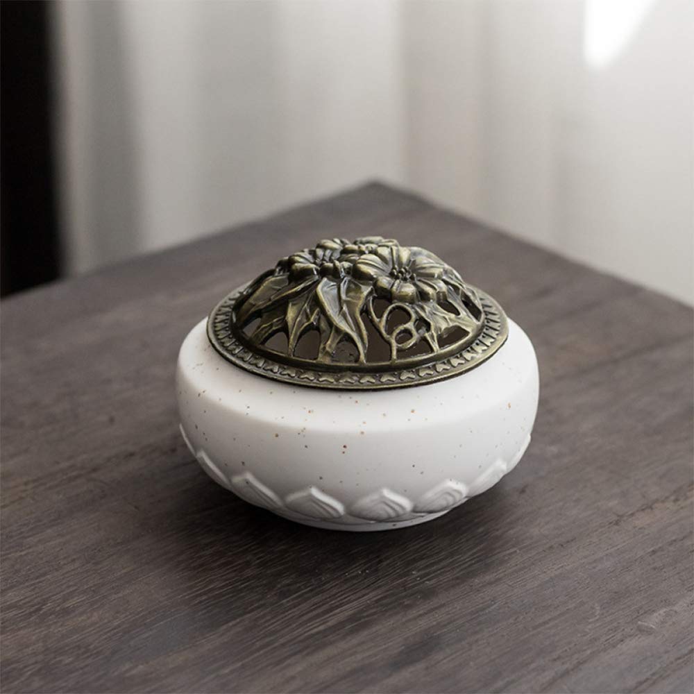 TRGCJGH Ceramic Kiln Celadon Ice Cracked Glaze Small Incense Burner Creative Alloy Flower Cover Incense Road Back Incense Incense Burner,6