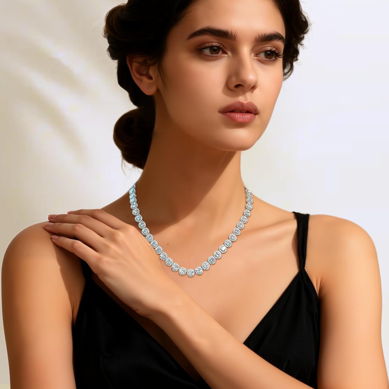 Gemsme 5mm Tennis Necklace for Women - 18K White/Yellow Gold Plated 5.0mm AAAAA Round Cubic Zirconia Classic Diamond Tennis Necklace - Image 2