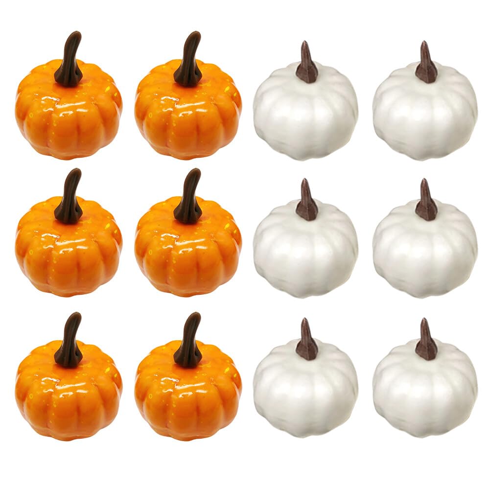 12PCS Artificial Pumpkins, Mini Fake Pumpkins Foam Pumpkin Artificial Vegetables for Halloween,Harvest Thanksgiving Party Decor, Small Pumpkins for Table Decorations Farmhouse Decor
