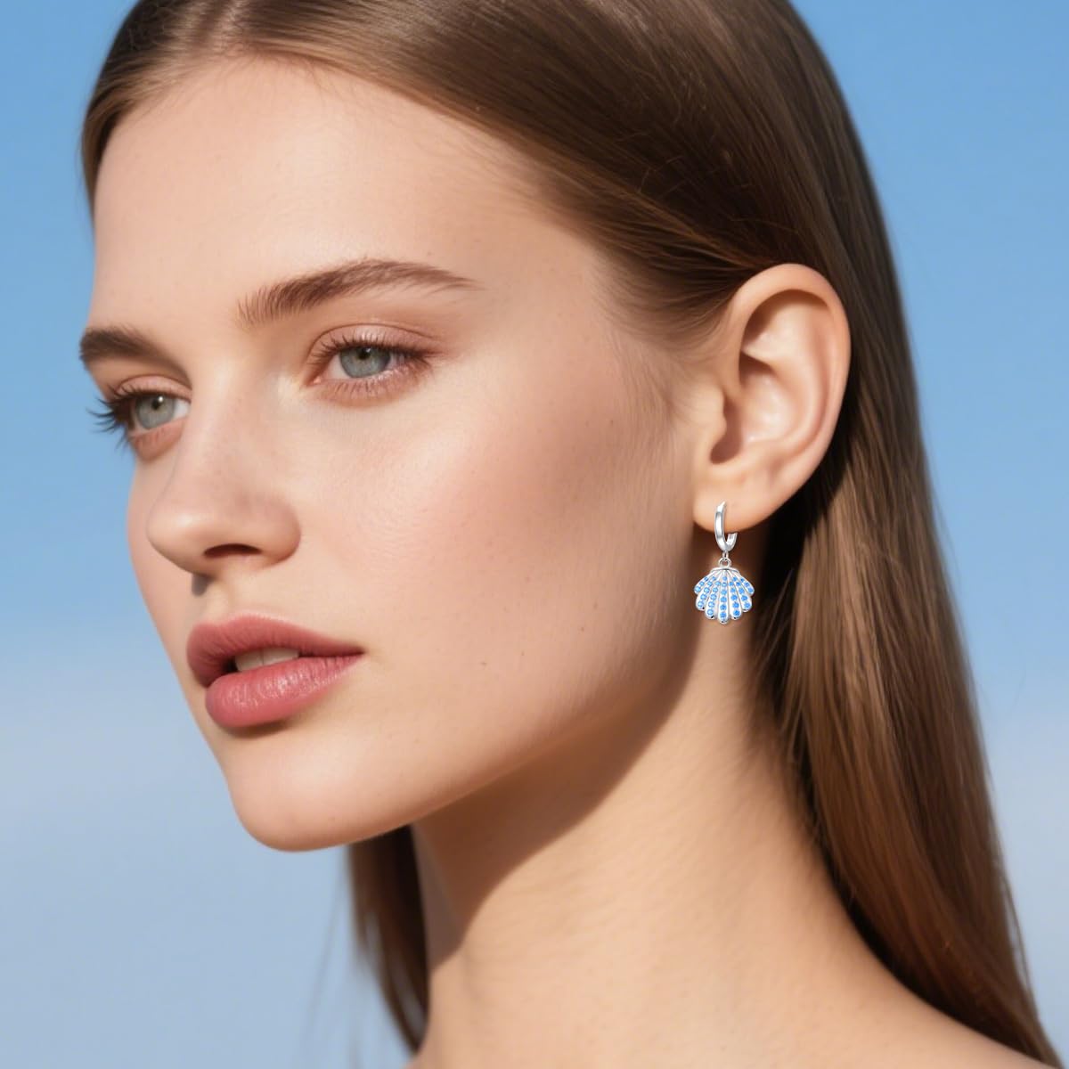 LONAGO Pendientes con Temática Oceánica Plata de Ley 925 Concha y Estrella de Mar Pendientes Colgantes para Mujer